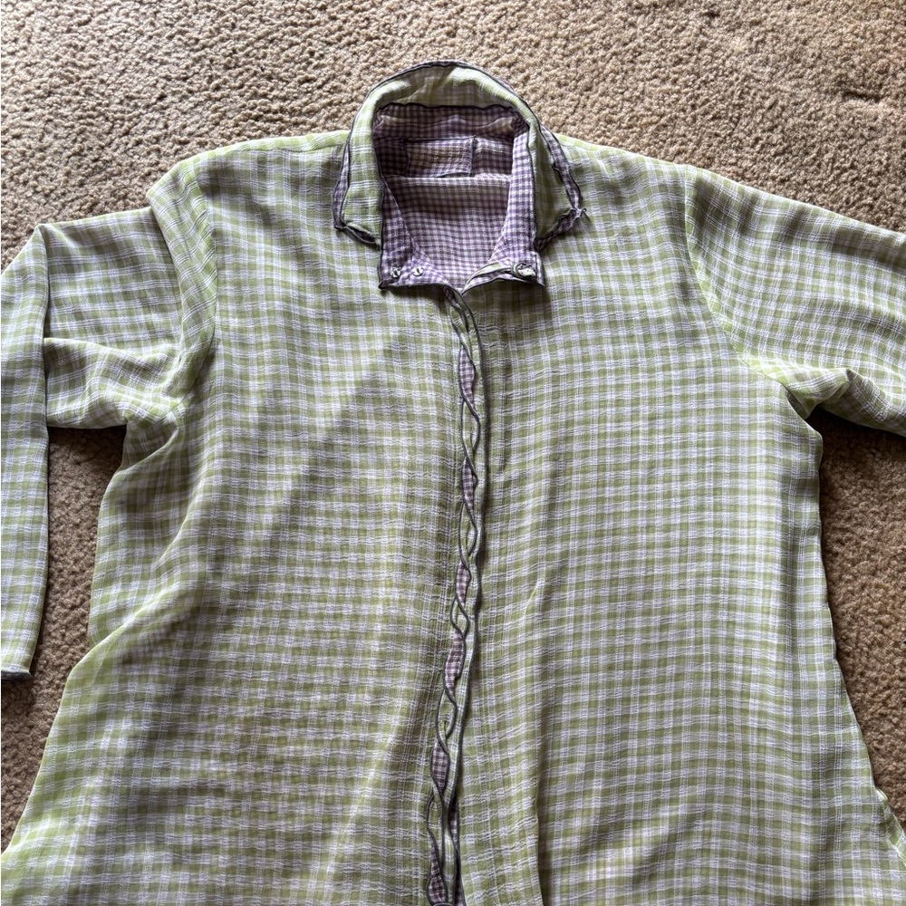Giselle Shepatin Gingham Long Sleeve Mesh Top Lagenlook Art To Wear Size L